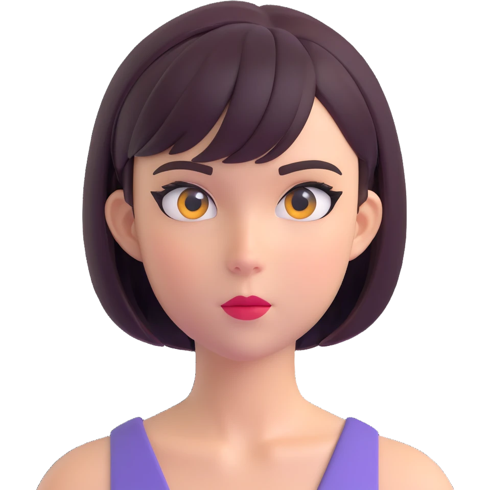 a sweet alt-girl head with short bob hair and bold eyeliner, no neck, just the face and hair, very cute expression, 3D emoji style emoji