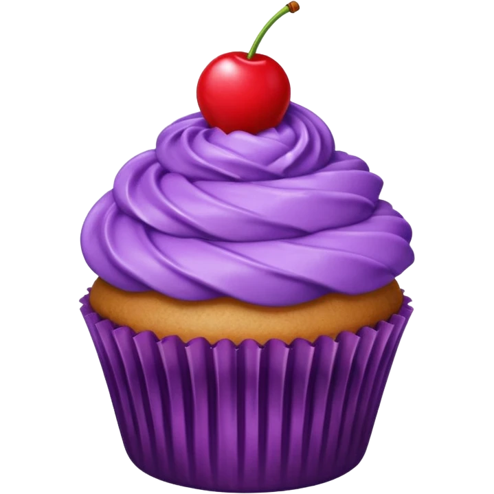 cupcake with purple frosting and a cherry on top emoji