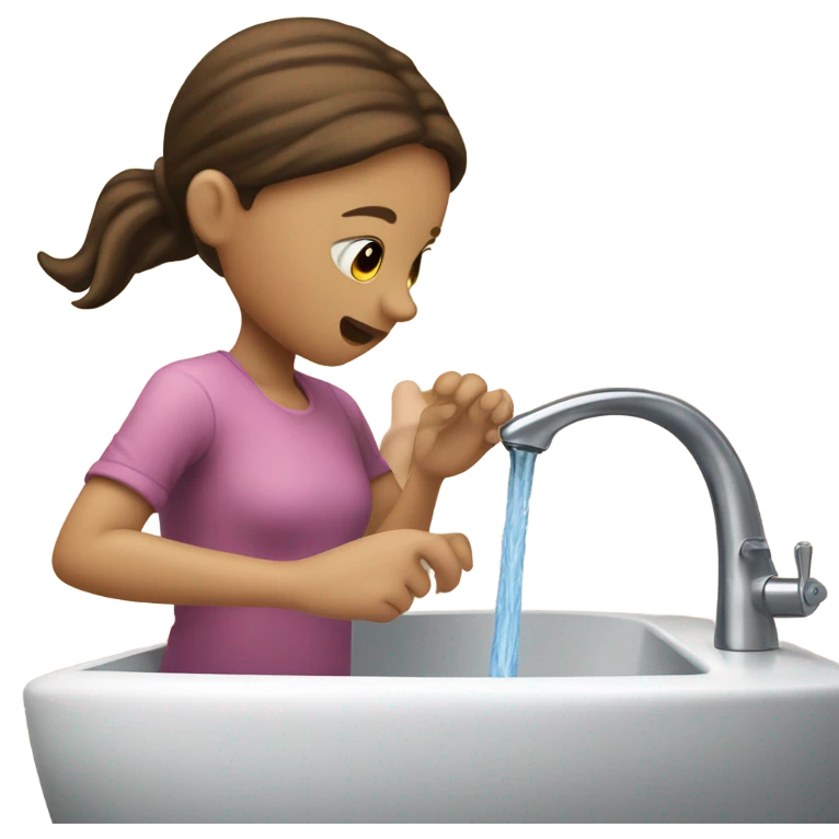 Girl with brown hair turning on sink and flushing toilet emoji