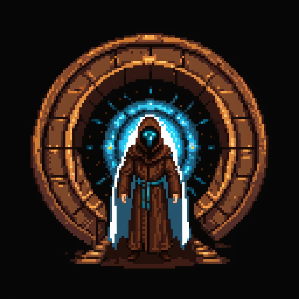Cloaked figure with brown robe and sci-fi mask emerging from an energy portal emoji