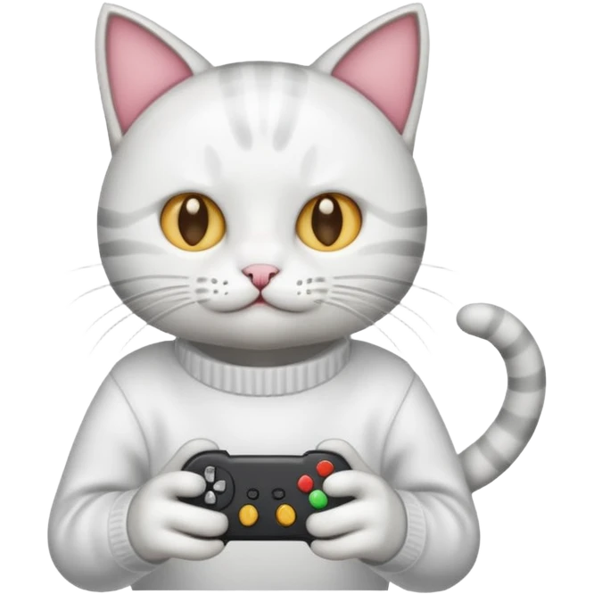 cat wearing a white sweater playing video games emoji
