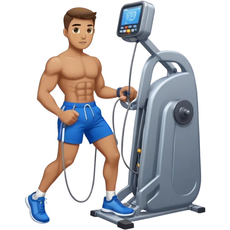 fit man with blue shorts using cable-machine emoji