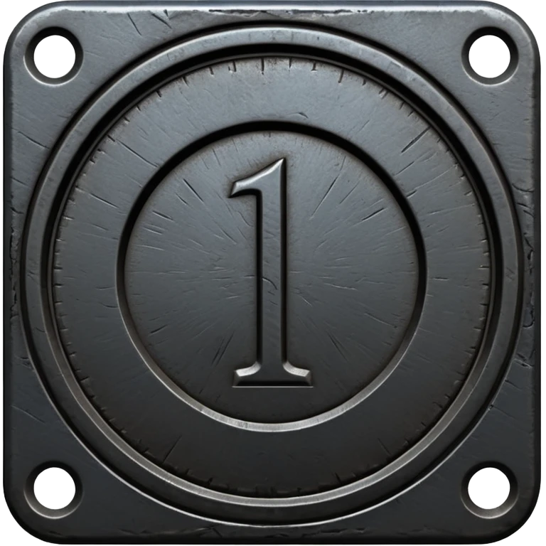 Minimal emoji, gothic metal coin made of black steel, engraved number 1 at the center, ancient industrial aesthetic, worn metal texture, no glow, no neon, flat emoji design, centered, transparent background emoji