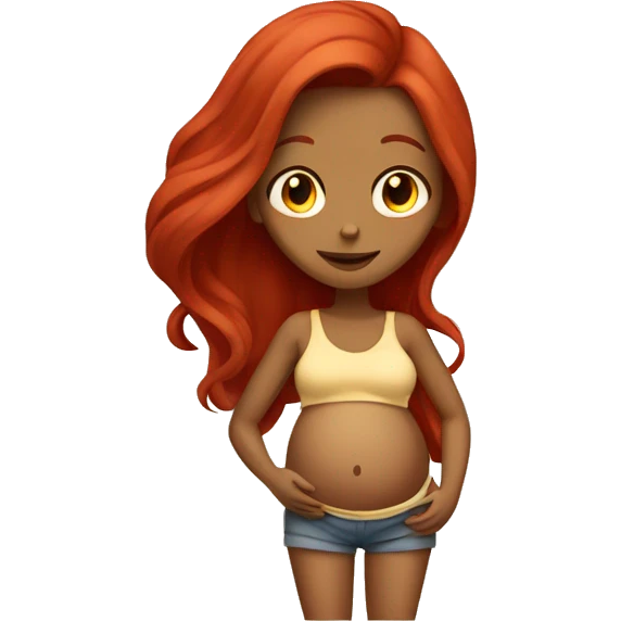 Tan girl with long red hair holding pregnant belly emoji