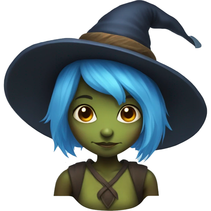 Goblin girl with blue hair and witch hat emoji