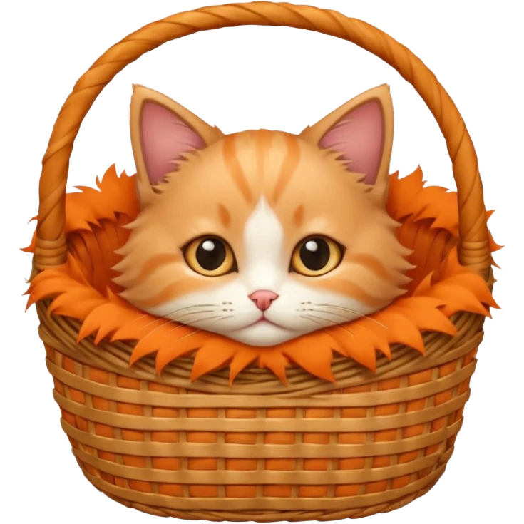 A fluffy kitten curled inside a wicker basket with sleepy eyes. emoji