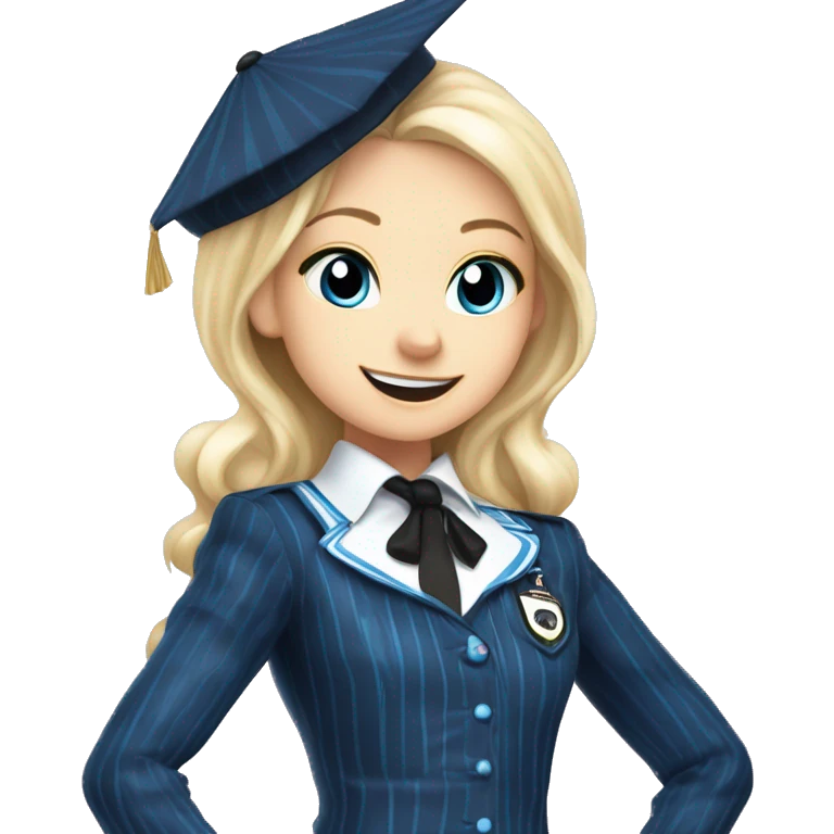 Glitter Girl blonde enid sinclair from Nevermore academy in blue and black vertically striped school uniform dancing to music  emoji
