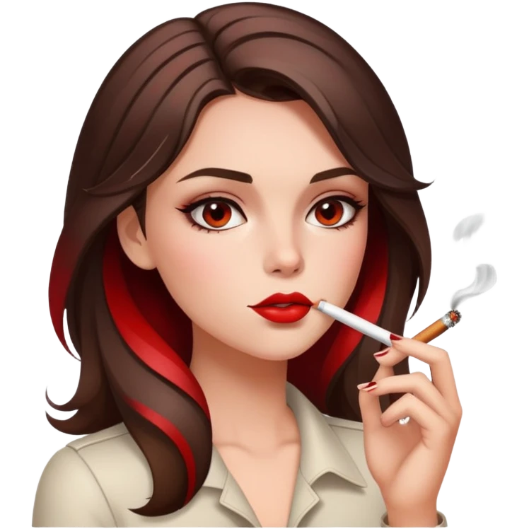 brunette girl with red highlights smoking  emoji