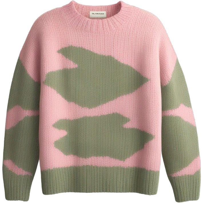Pink and sage cropped oversize wool sweater, isolated emoji