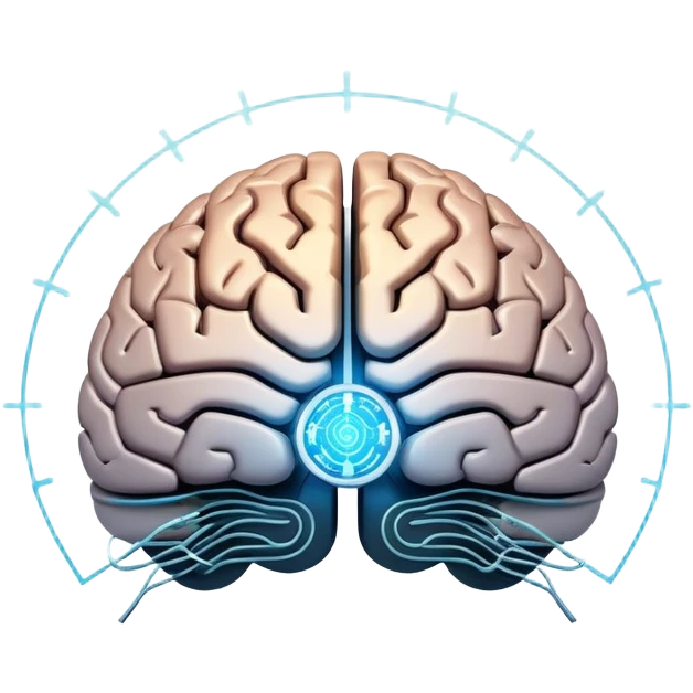 glowing futuristic brain with circuit patterns, radiating intelligence and innovation emoji