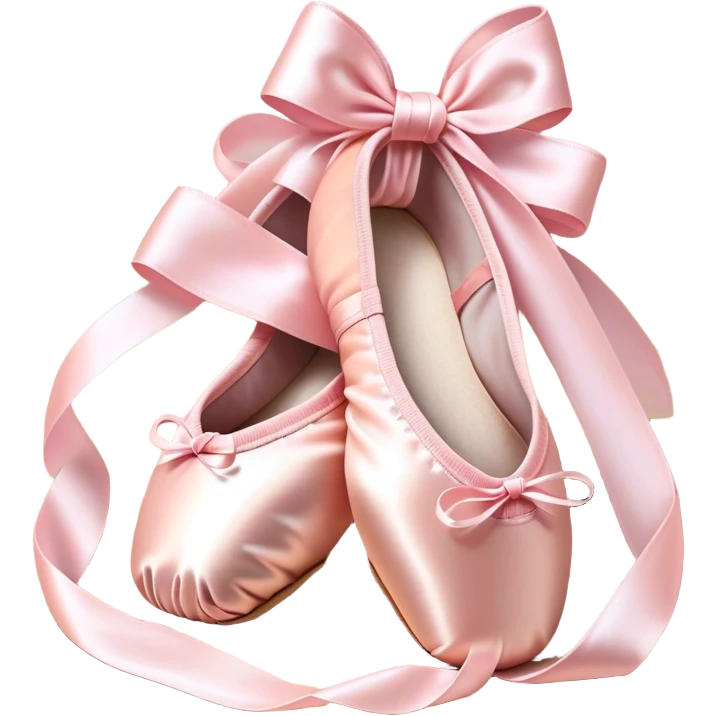 Cinematic Realistic Ballet Shoes, soft satin pink pointe shoes with delicate ribbons, resting gently on a polished wooden floor, subtle creases in the fabric, glowing under the warm golden light of a rehearsal studio, evoking elegance and grace. emoji