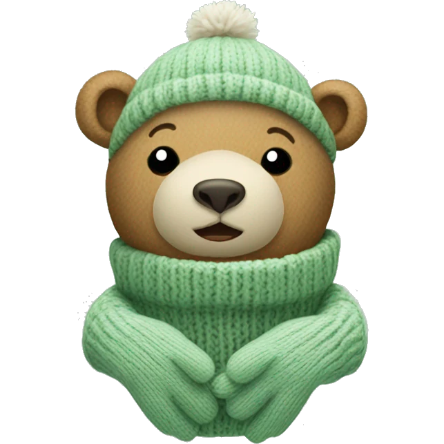 Cute Bear in knitted Sage green mittens emoji