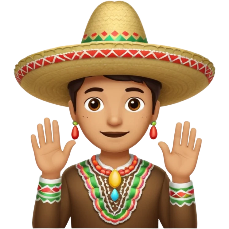 person deep in thought with a light smile on his face, wearing a traditional Mexican sombrero. The character has a neutral or slightly furrowed expression, one hand gently touching their chin in a classic thinking pose.  emoji