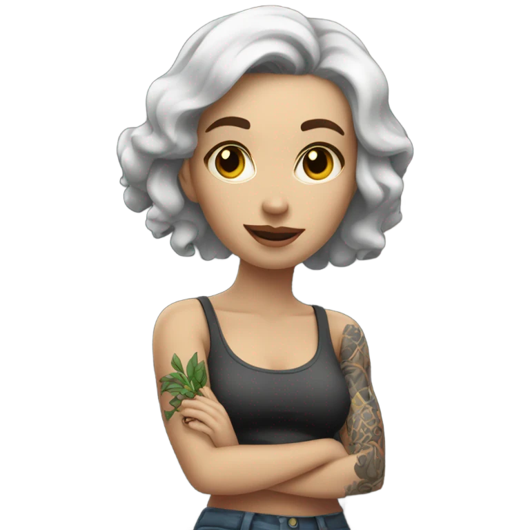 Beautiful tattooed white woman dark hair climbing rocks emoji