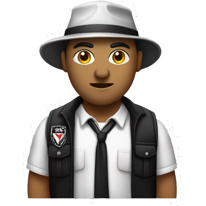 Ladrón con camisa de rayas blancas y negras antifas y gorra negra emoji