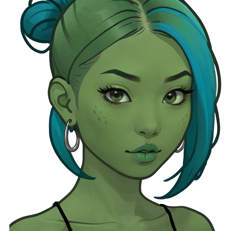 asian girl with blue scene hair with a septum and an eyebrow piercing emoji