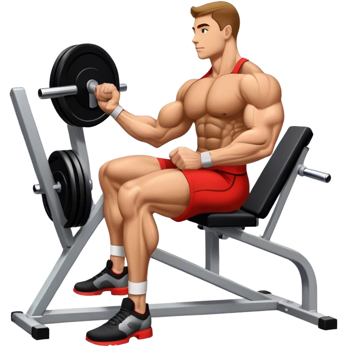 side-view bodybuilder seated weighted calf-raise machine lower leg exercise emoji