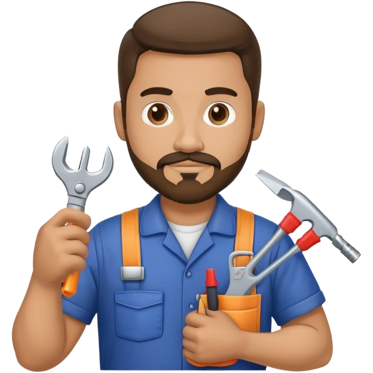 Hispanic HVAC technician with goatee beard as an action figure logo holding HVAC tools in his hands emoji
