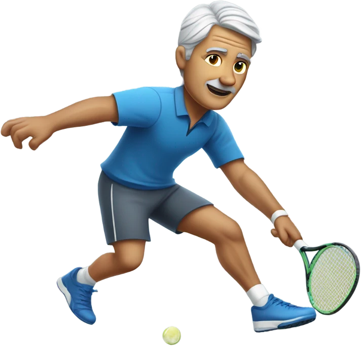 Gray haired man with no beard with a knee brace playing tennis like a pro emoji
