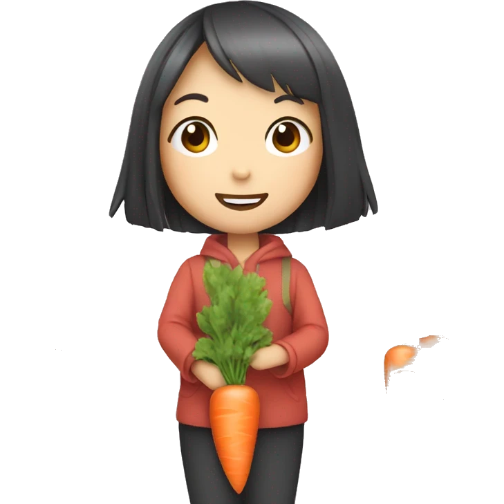 Cute japanese girl holding a large carrot emoji