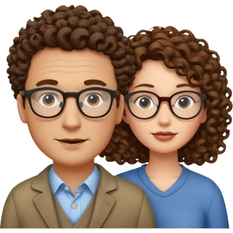 man with glasses getting walked by woman with curly hair emoji