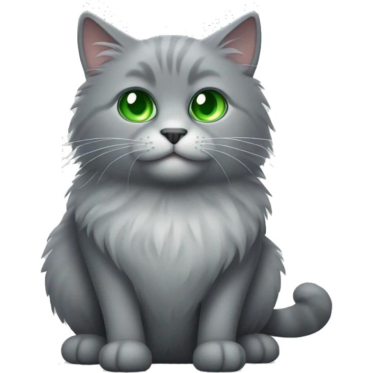 fluffy grey cat with green eyes emoji