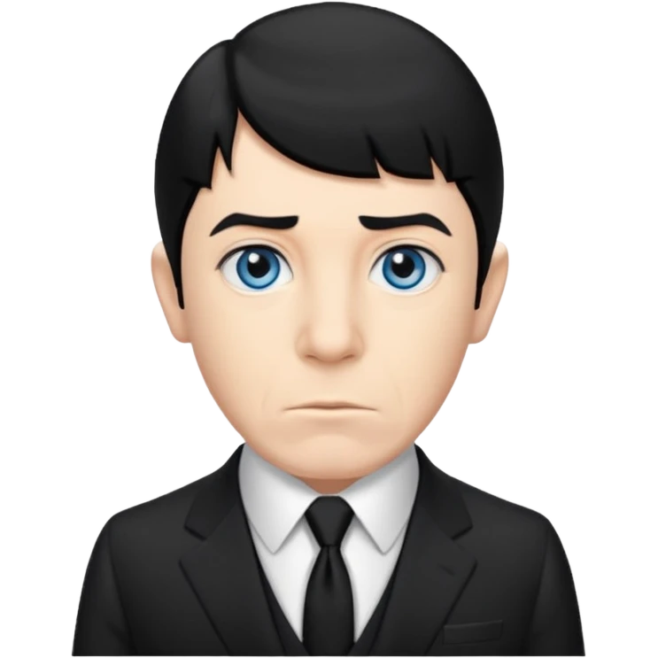 Moe Howard from the Three Stooges with blue eyes, black hair, black suit emoji