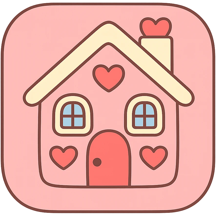 house button in coquette style, pink and cream color palette, heart accents, rounded edges, cute and inviting emoji