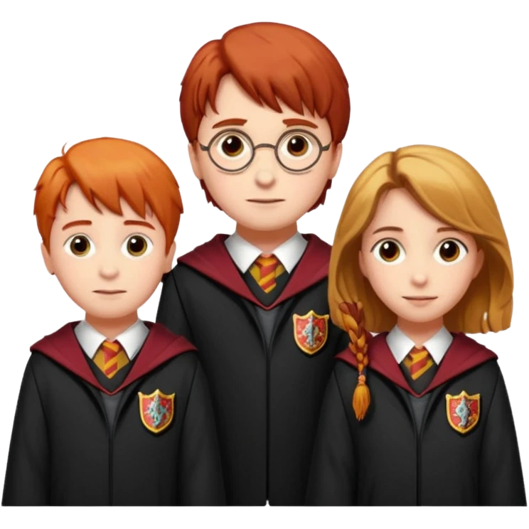 harry potter, ronald weasley and hermione granger in gryfinndor uniform emoji