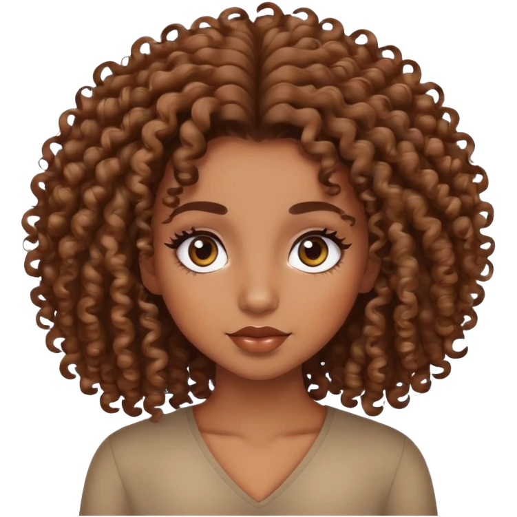 brown skin color girl, curly hair, long lashes emoji