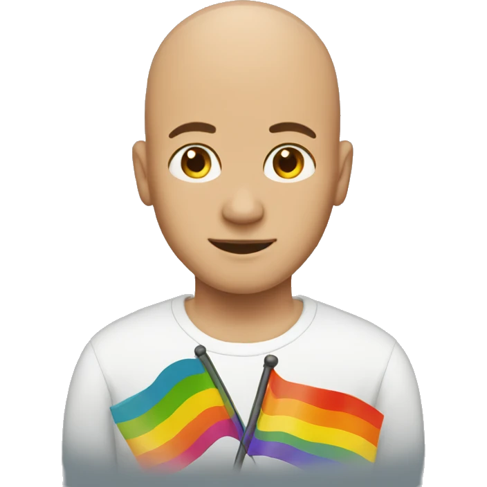 a bald man with a gay flag emoji