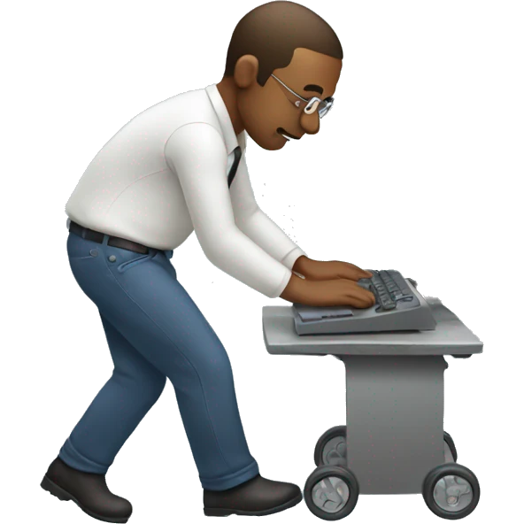 man pushing computer emoji