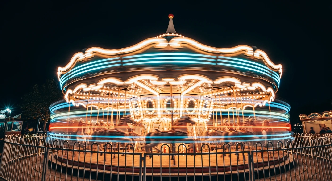 long exposure photo, a moving carousel at night emoji