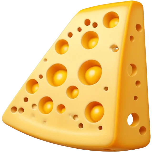 A 3D cartoon cheese wedge with holes, bright yellow tone, Memoji-style. emoji