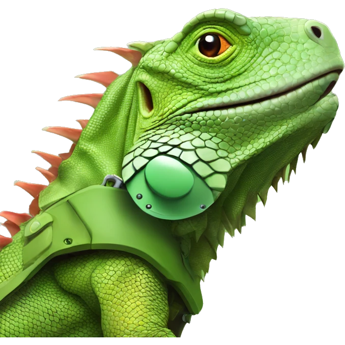 iguana enojada con casco militar y chaleco emoji