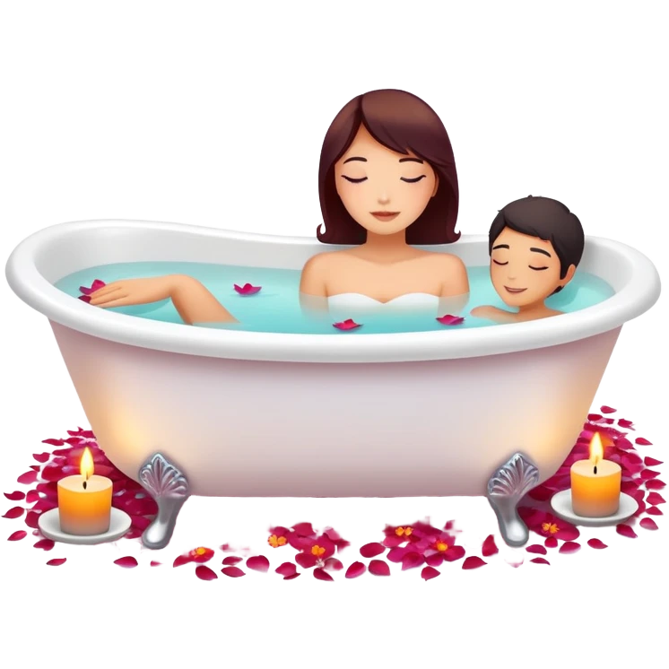 A white bathtub with warm water, with flower petals and scented tea candles, romantic lush warm colors emoji
