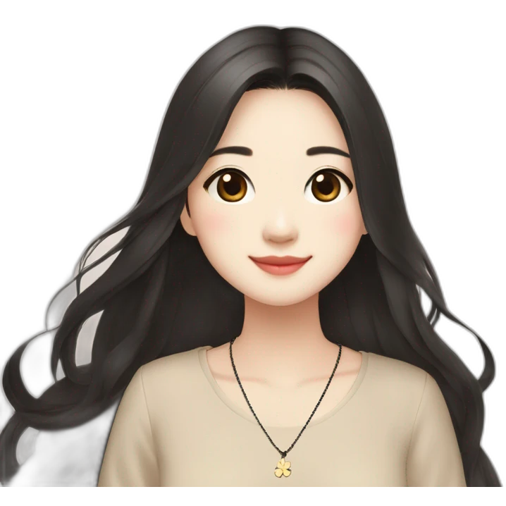 cute-singaporean-chinese-girl-in-muji-beige-dress-with-long-black-hair-and-van-cleef-clover-necklace emoji