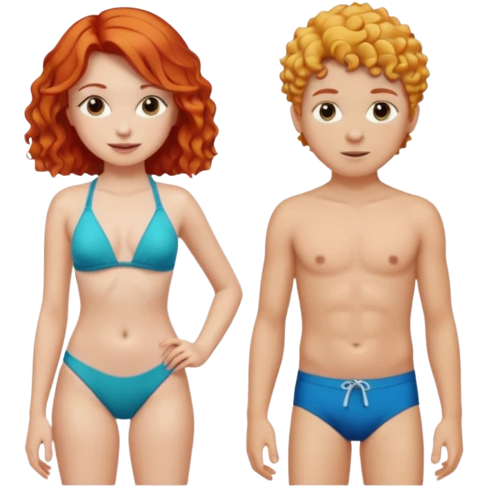 Straight Red hair Girl and curly blonde boy in swimsuit emoji