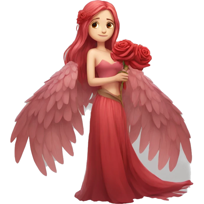 big wings, rose, Beautiful, fairy, red, long hair emoji