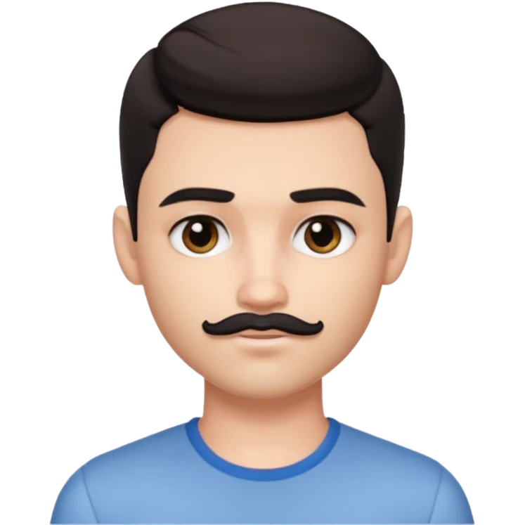 pretty handsome bratz man,  black eyes,  short dark hair,  short mustache , pale skin, defined jawline emoji
