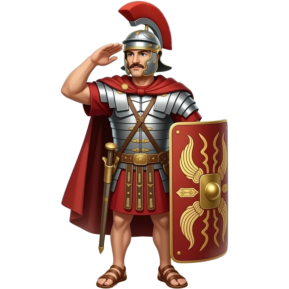 Centurion romano saludando con el gesto típico de las legiones romanas, alzando la mano emoji