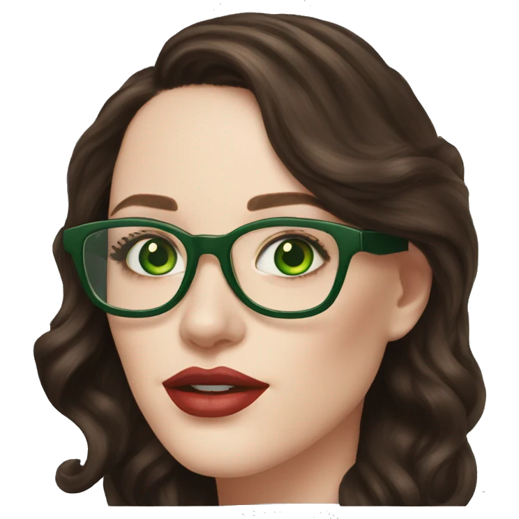 Kat Dennings with green eyes and transparent glasses and brunette with highlights hair emoji