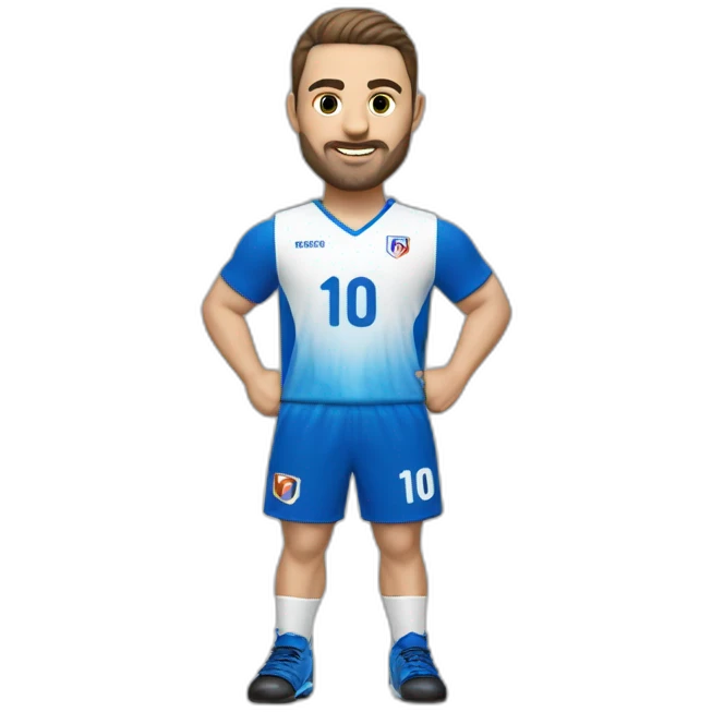 Joueur de handball blanc en maillot bleu manche courte numéro 10 emoji