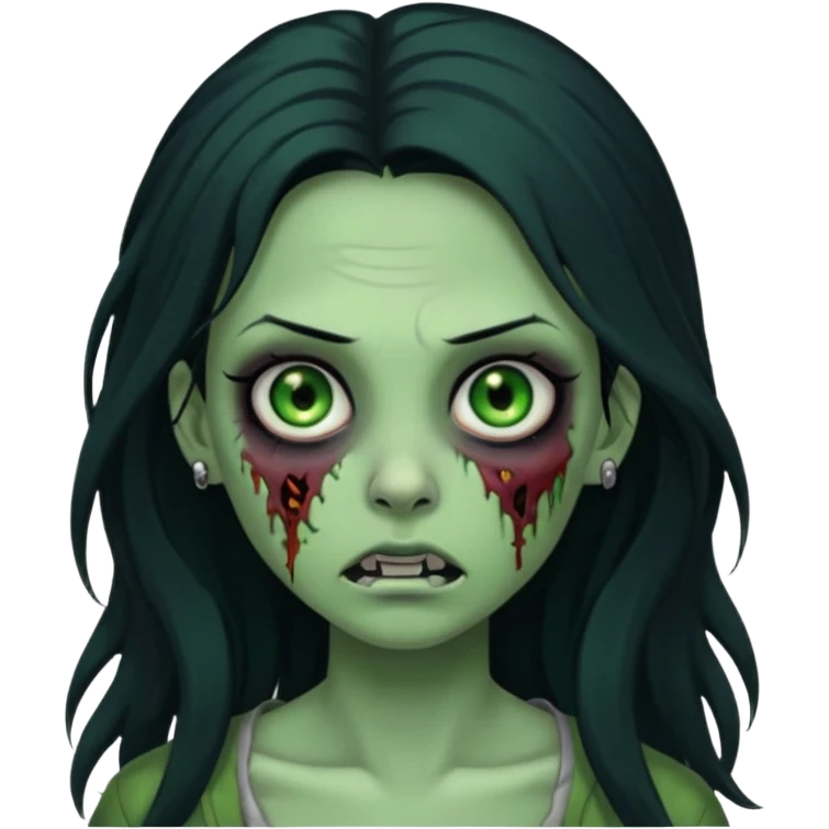 Zombie girl with a facial piercings long black hair green skin emoji