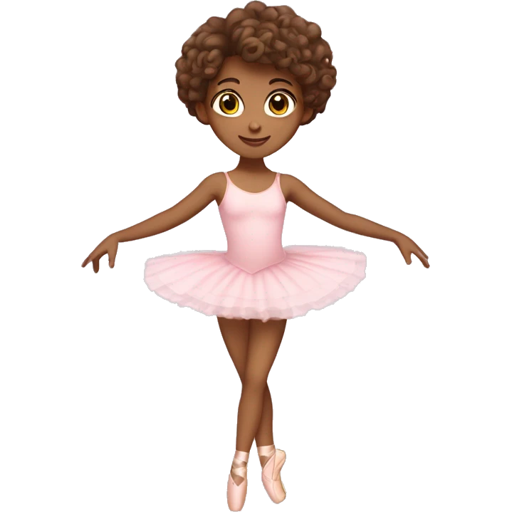 little girl tan skin with curly brown hair and brown eyes wearing a light pink ballet outfit doing a ballet pose emoji