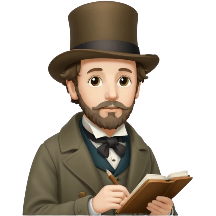 Charles Dickens writing near the seashore emoji