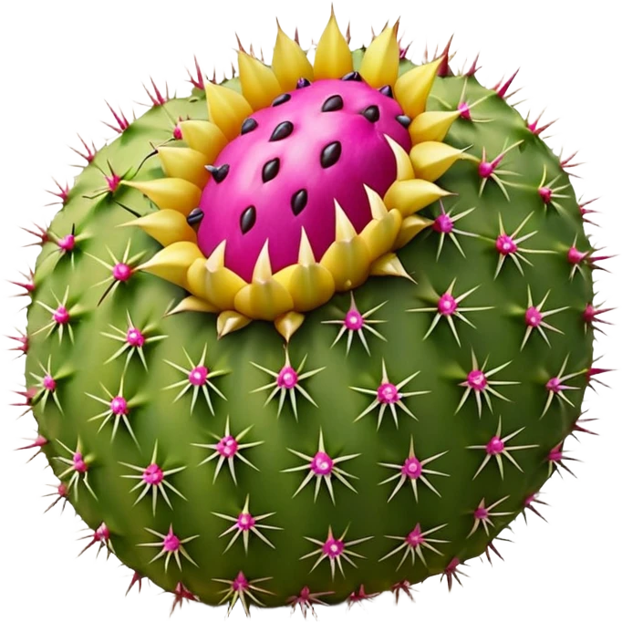oval cactus fruit with bumpy spiny skin, shown whole and halved with bright magenta or yellow flesh, soft lighting, subtle shadows, emoji scale emoji