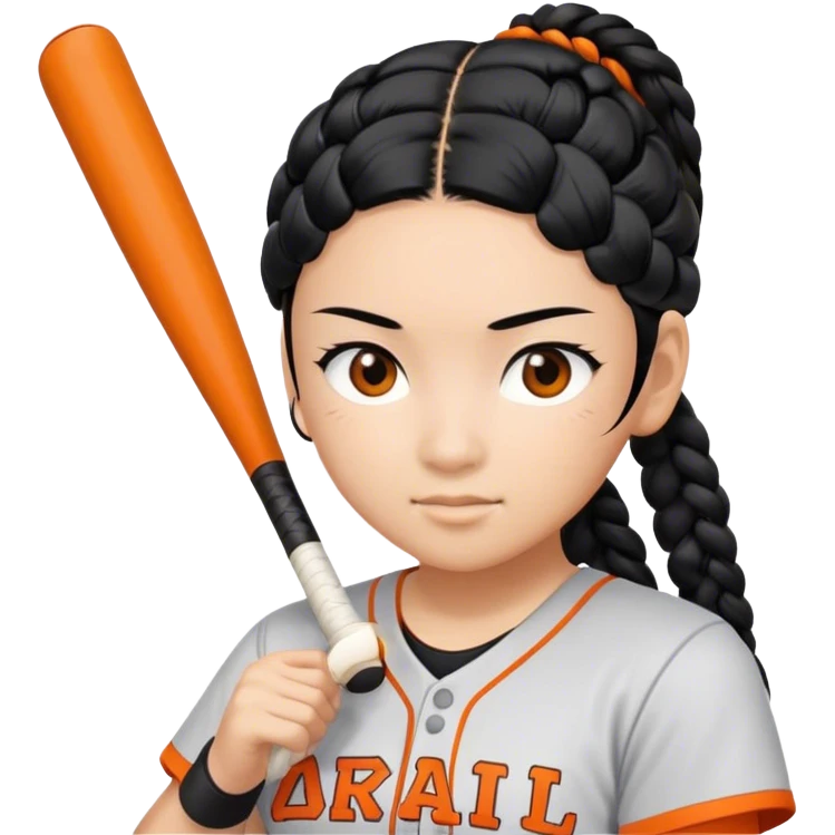 Softball player braids black hair Asian with orange letters kit emoji