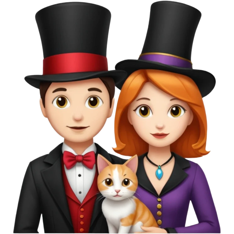 magician couple and their pet cat emoji