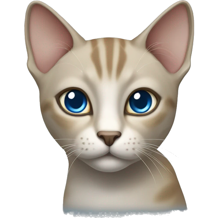 Thai breed realistic adult cat with a light cream -brown body, dark gray face, ears, and paws. Short fur, sharp ears, striking light blue eyes  emoji
